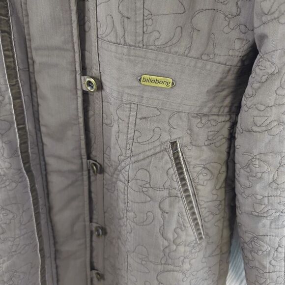 Vintage Billabong Women’s Medium Gray Long Overcoat Jacket Fur Hooded - Picture 6 of 10